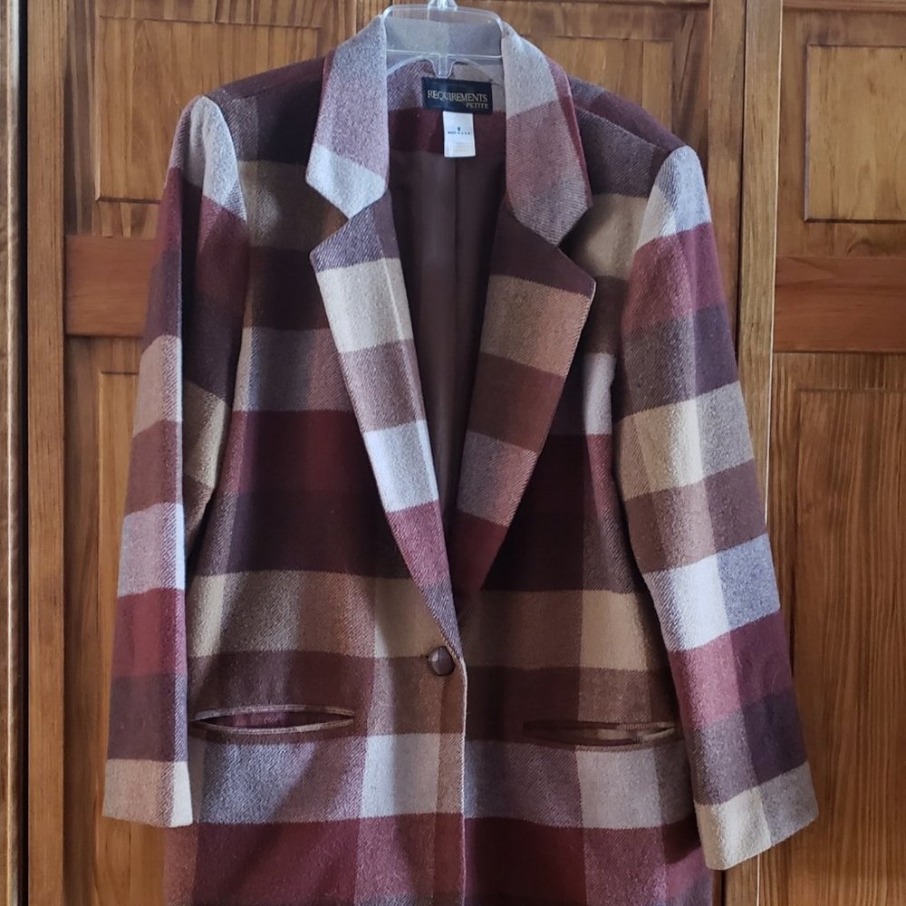 REQUIREMENTS plaid brown wool blend blazer Size 8 petite